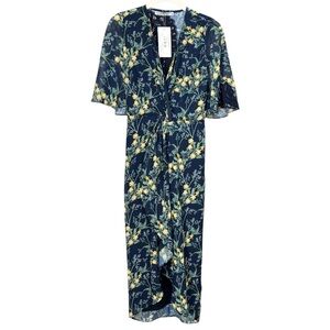 Hope & Ivy Kimono Front Midi Dress Navy Floral Wrap Dress Size 6 NWT